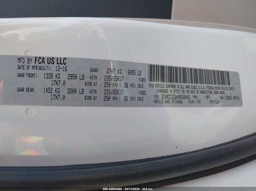 2017 Chrysler Pacifica 3.6 Touring-L Plus white Lot 111044854480 Vin 2C4RC1EGXHR650403