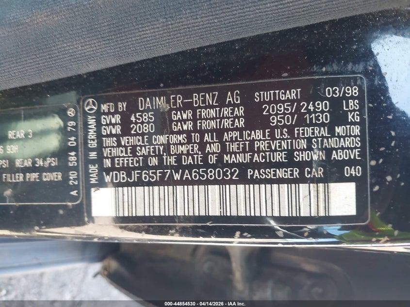 1998 Mercedes-Benz E 320 VIN: WDBJF65F7WA658032 Lot: 44854530
