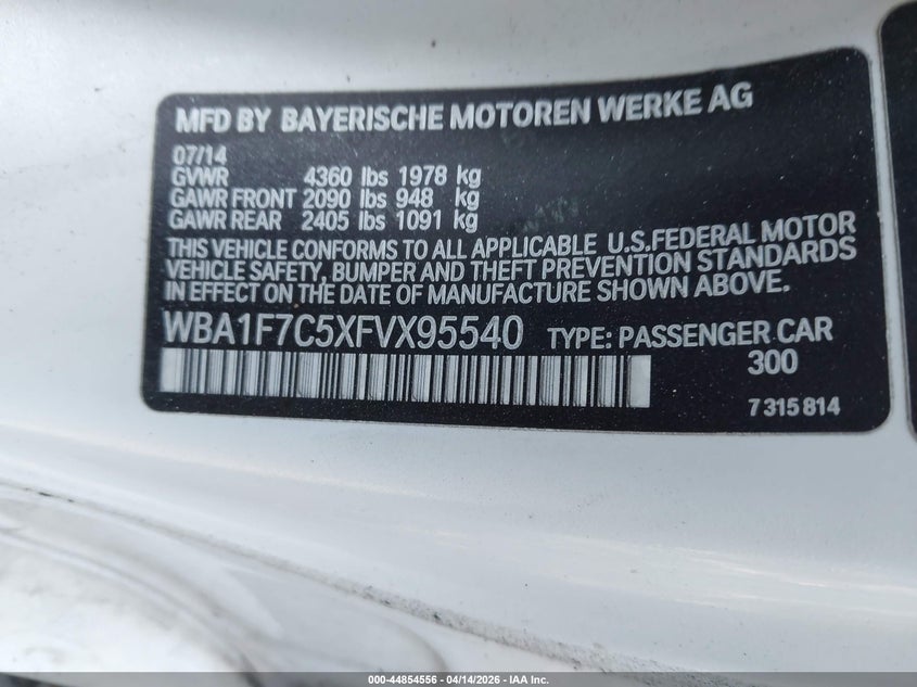 2015 BMW 228I xDrive VIN: WBA1F7C5XFVX95540 Lot: 44854556
