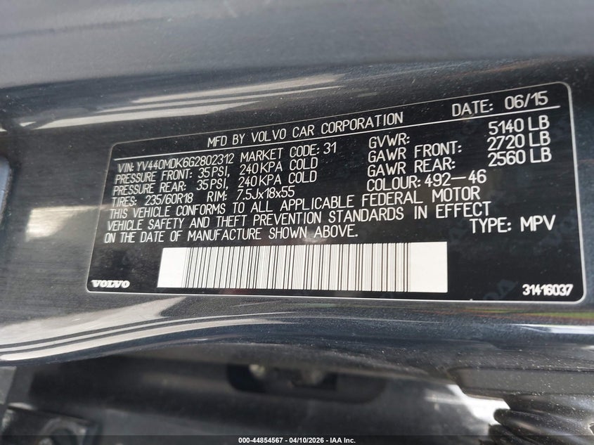 2016 Volvo Xc60 T5 Drive-E Premier VIN: YV440MDK6G2802312 Lot: 44854567