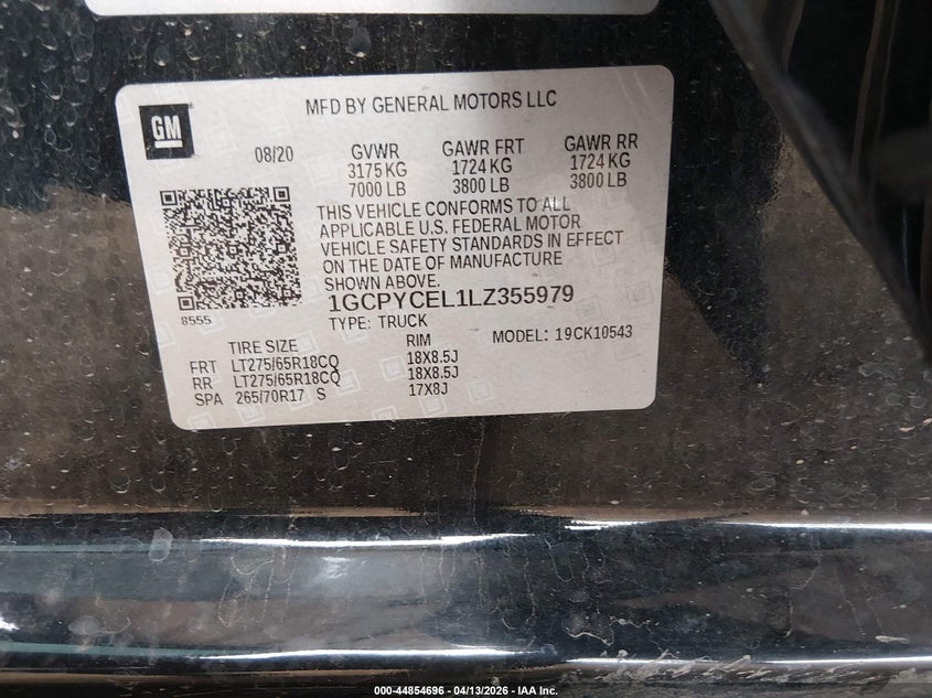 2020 Chevrolet Silverado 6.2 1500 4Wd Short Bed Custom Trail Boss black Lot 111044854696 Vin 1GCPYCEL1LZ355979