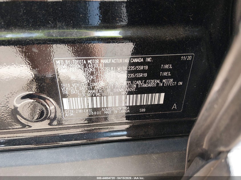 2021 Toyota Rav4 Xle Premium VIN: 2T3C1RFV1MC100225 Lot: 44854720