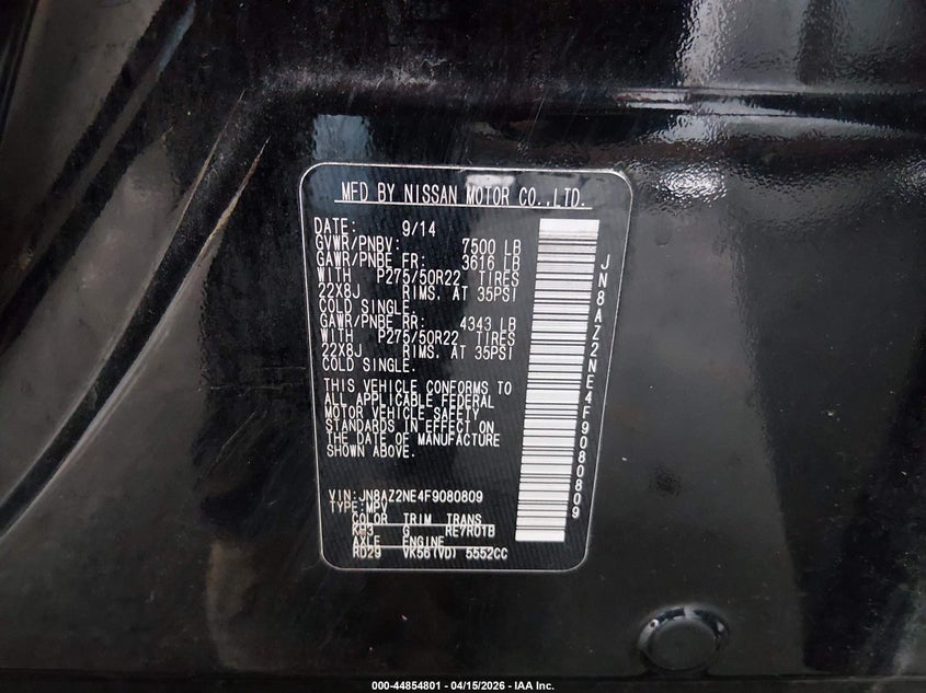 2015 Infiniti Qx80 VIN: JN8AZ2NE4F9080809 Lot: 44854801