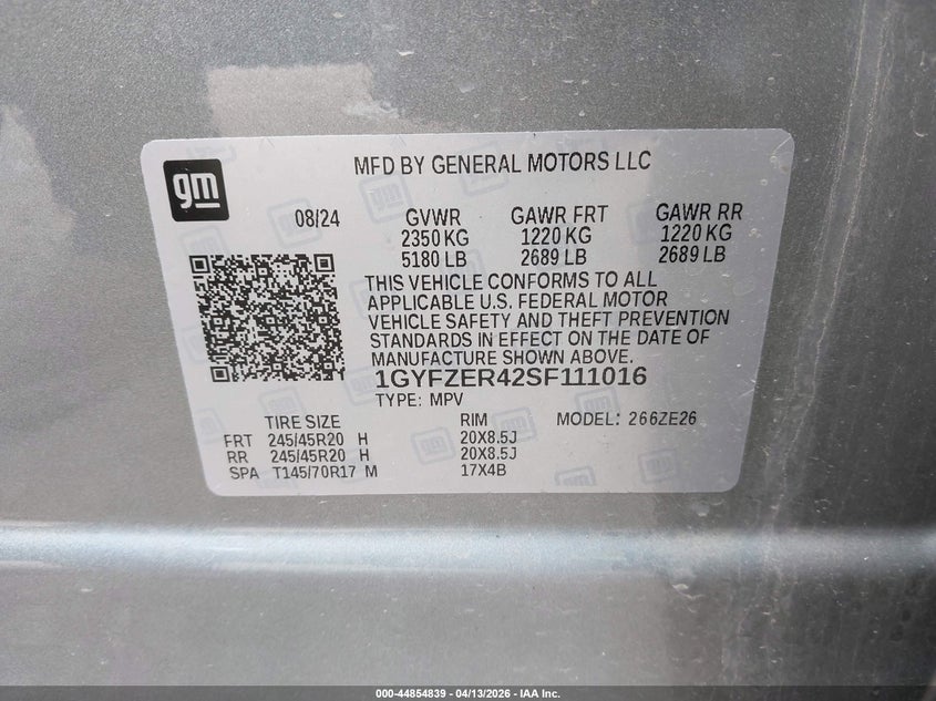 2025 Cadillac Xt4 Fwd Sport VIN: 1GYFZER42SF111016 Lot: 44854839