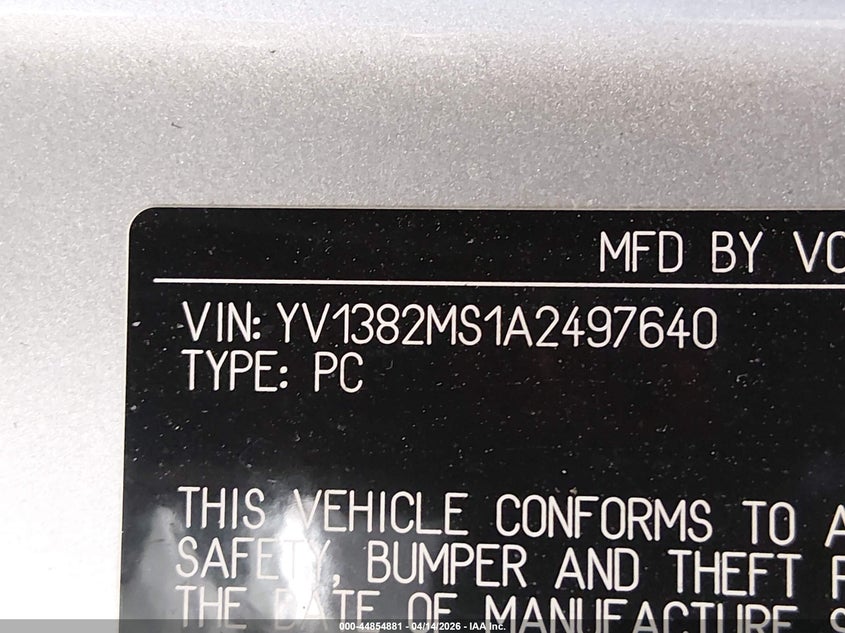 2010 Volvo S40 2.4I VIN: YV1382MS1A2497640 Lot: 44854881