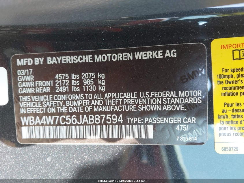 2018 BMW 440I VIN: WBA4W7C56JAB87594 Lot: 44854919