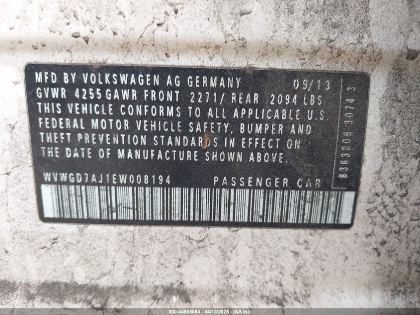 2014 Volkswagen Gti Wolfsburg Edition VIN: WVWGD7AJ1EW008194 Lot: 44855084