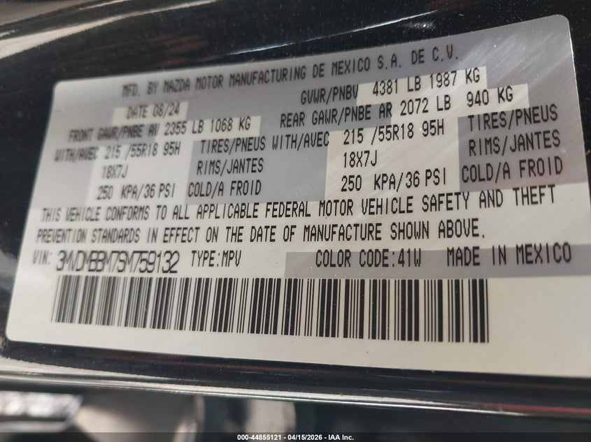 2025 Mazda Cx-30 2.5 S Select Sport VIN: 3MVDMBBM7SM759132 Lot: 44855121