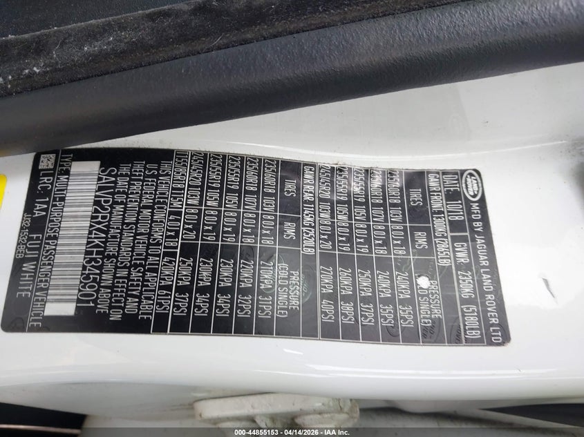 2019 Land Rover Range Rover Evoque Se/Se Premium VIN: SALVP2RX4KH345901 Lot: 44855153