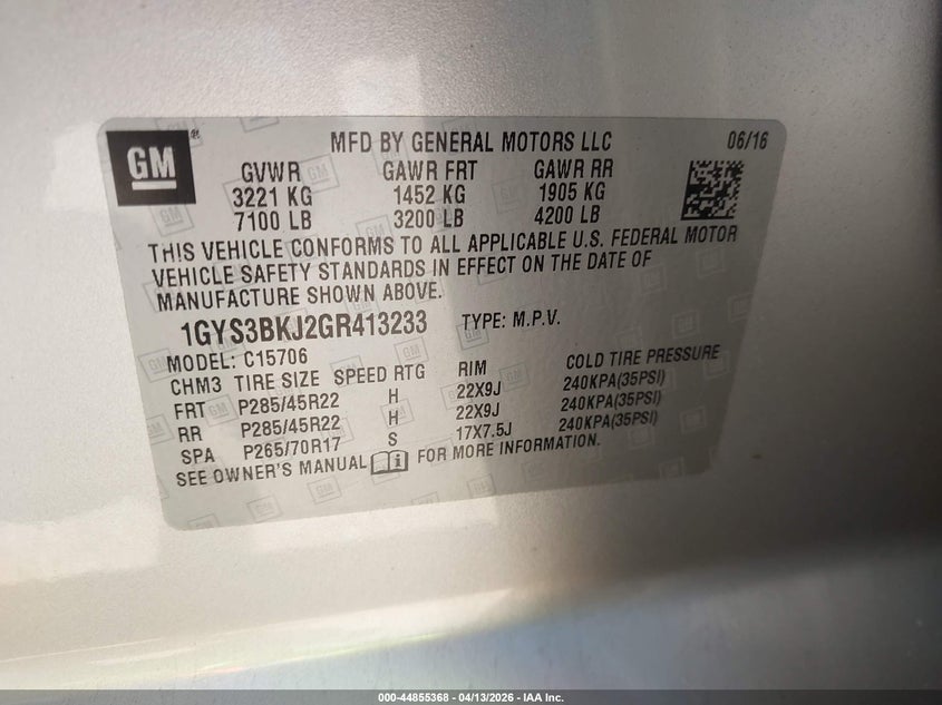 2016 Cadillac Escalade VIN: LOT-1-44855368 Lot: 44855368