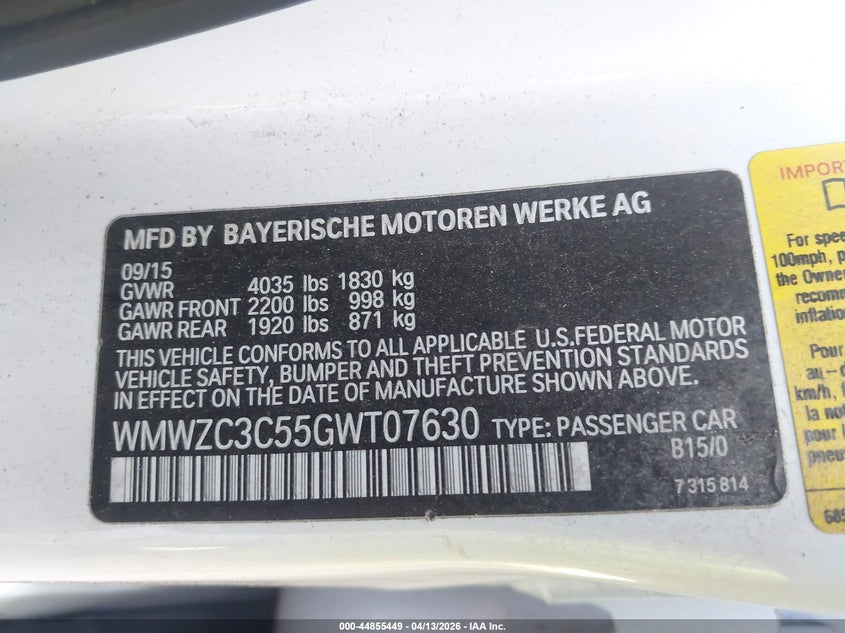 2016 Mini Countryman Cooper S VIN: WMWZC3C55GWT07630 Lot: 44855449