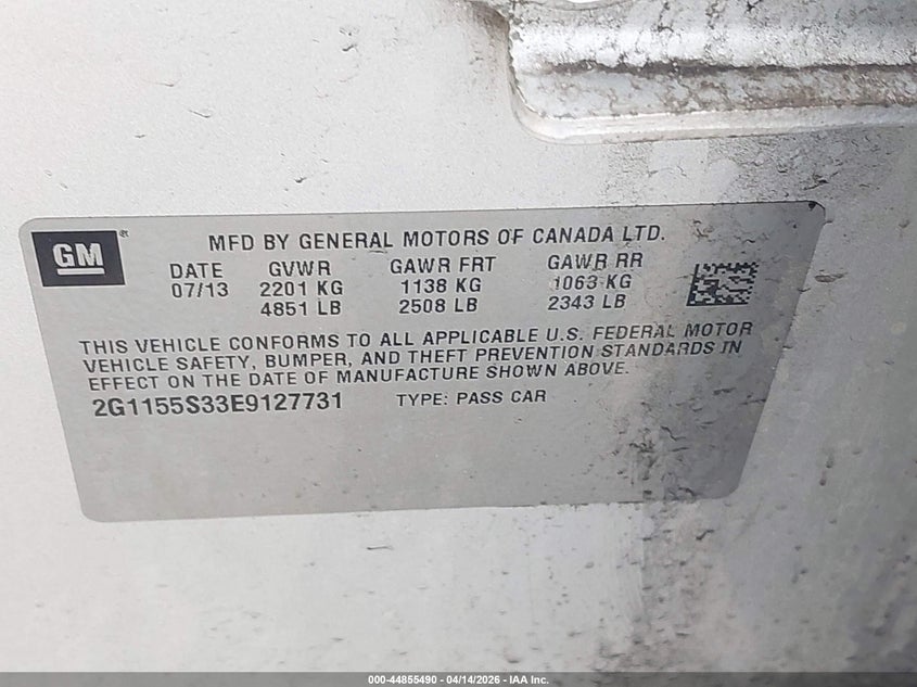 2014 Chevrolet Impala 3.6 2Lz silver Lot 111044855490 Vin 2G1155S33E9127731