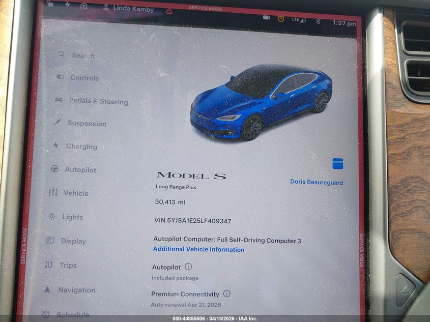 2020 Tesla Model S Long Range Dual Motor All-Wheel Drive/Long Range Plus Dual Motor All-Wheel Drive VIN: 5YJSA1E25LF409347 Lot: 44855506