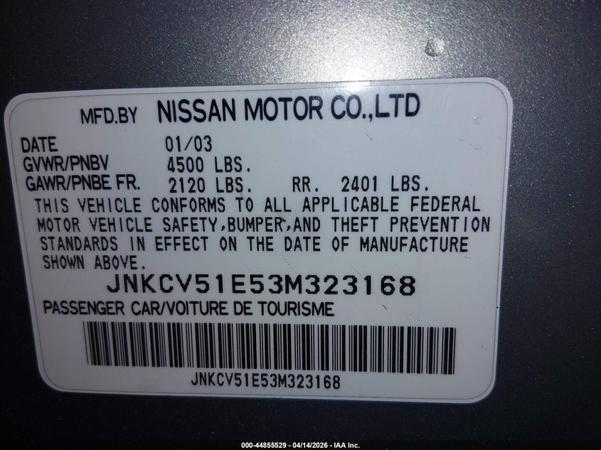 2003 Infiniti G35 Luxury Leather VIN: JNKCV51E53M323168 Lot: 44855529