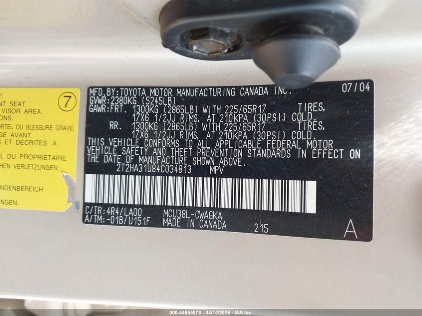 2004 Lexus Rx 330 VIN: 2T2HA31U84C034813 Lot: 44855578