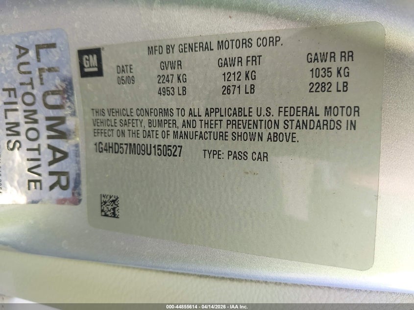 2009 Buick Lucerne Cxl VIN: 1G4HD57M09U150527 Lot: 44855614