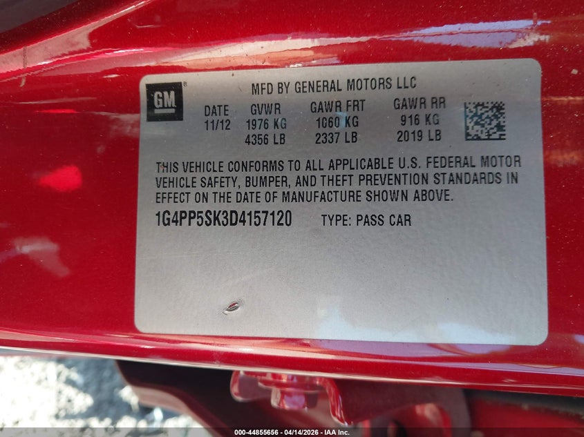 2013 Buick Verano VIN: 1G4PP5SK3D4157120 Lot: 44855656