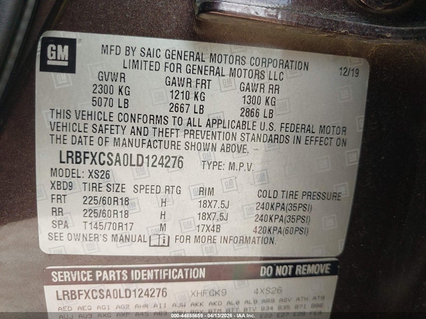 2020 Buick Envision Fwd Essence VIN: LRBFXCSA0LD124276 Lot: 44855659