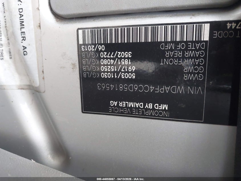 2013 Mercedes-Benz Sprinter 3500 VIN: WDAPF4CC6D5814563 Lot: 44855867