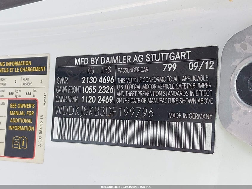 2013 Mercedes-Benz E 350 VIN: WDDKJ5KB3DF199796 Lot: 44855893