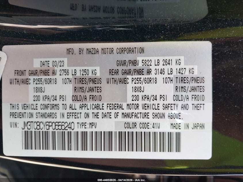 2023 Mazda Cx-9 Touring VIN: JM3TCBCY6P0656240 Lot: 44855926