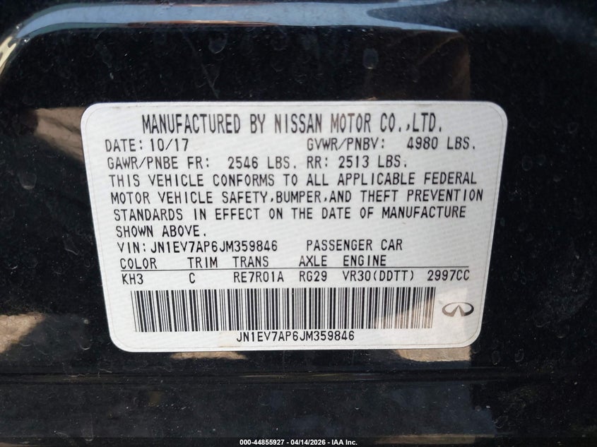 2018 Infiniti Q50 3.0T Luxe VIN: JN1EV7AP6JM359846 Lot: 44855927