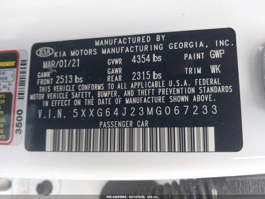 2021 Kia K5 Gt-Line VIN: 5XXG64J23MG067233 Lot: 44855969