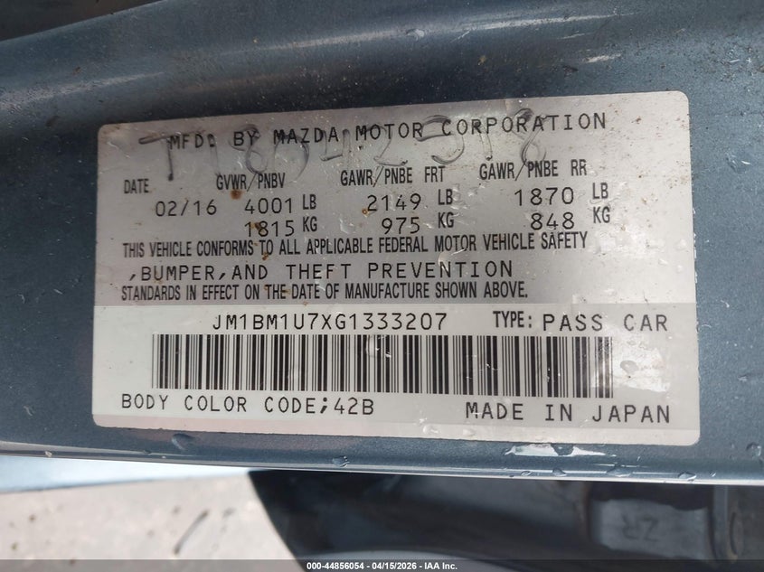 2016 Mazda Mazda3 I Sport VIN: JM1BM1U7XG1333207 Lot: 44856054