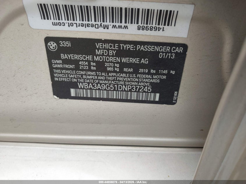 WBA3A9G51DNP37245 2013 BMW 3er 3.0 335I gold