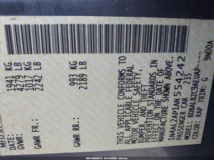 2010 Nissan Altima 2.5 S VIN: 1N4AL2AP1AN554242 Lot: 44856078