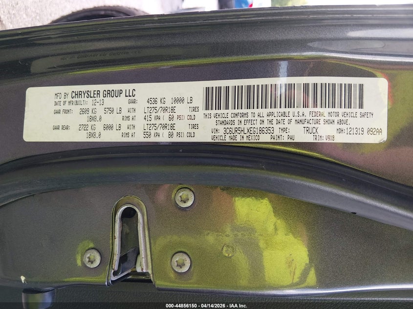 2014 Ram 2500 Tradesman VIN: 3C6UR5HLXEG186353 Lot: 44856150