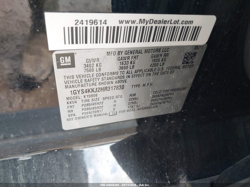 2017 Cadillac Escalade Esv Platinum VIN: 1GYS4KKJ2HR317830 Lot: 44856369