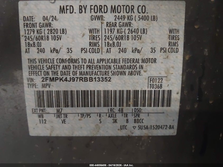 2FMPK4J97RBB13352 2024 Ford Edge 2.0 Sel grey