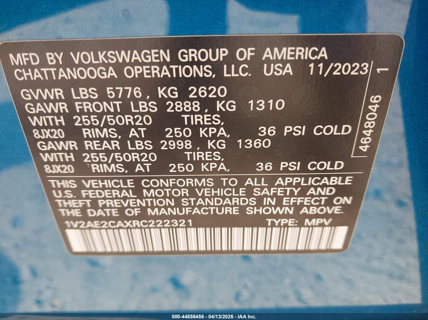 2024 Volkswagen Atlas Cross Sport 2.0T Sel R-Line VIN: 1V2AE2CAXRC222321 Lot: 44856456