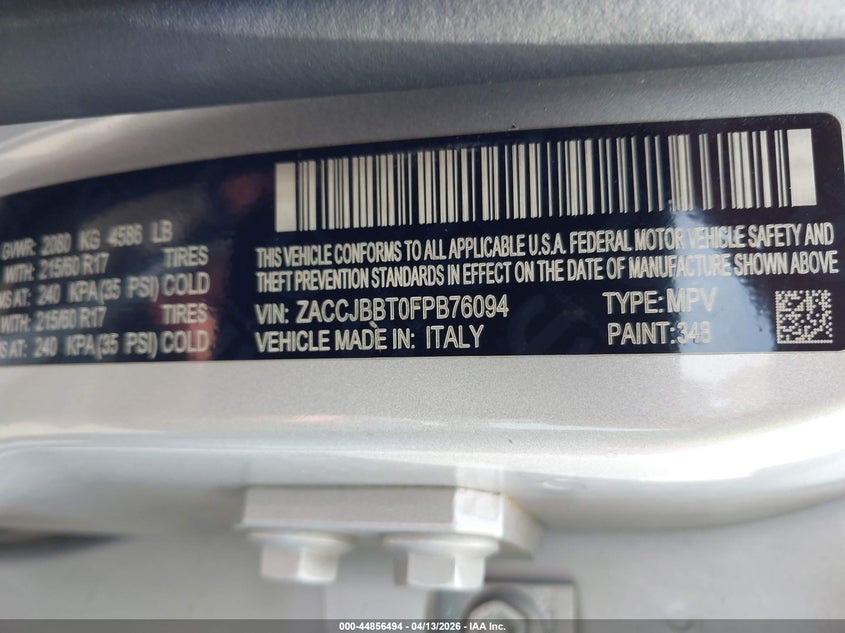 2015 Jeep Renegade 2.4 Latitude silver Lot 111044856494 Vin ZACCJBBT0FPB76094