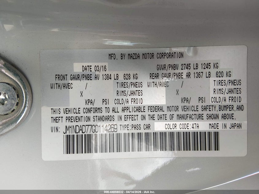 2016 Mazda Mx-5 Miata Grand Touring VIN: JM1NDAD77G0114269 Lot: 44856532