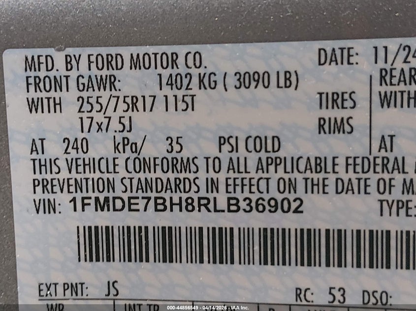 2024 Ford Bronco Big Bend VIN: 1FMDE7BH8RLB36902 Lot: 44856549