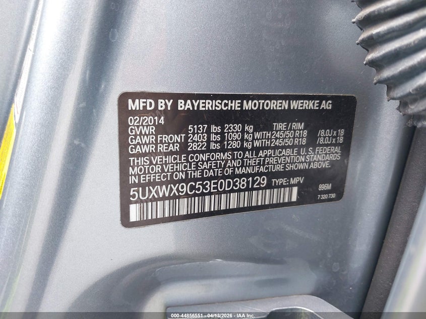 2014 BMW X3 2.0 xDrive28I blue Lot 111044856551 Vin 5UXWX9C53E0D38129
