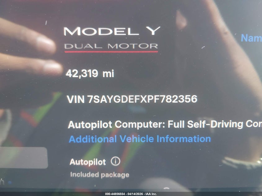 2023 Tesla Model Y Performance Dual Motor All-Wheel Drive VIN: 7SAYGDEFXPF782356 Lot: 44856554