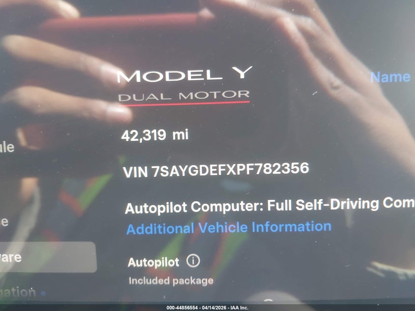 2023 Tesla Model Y Performance Dual Motor All-Wheel Drive VIN: 7SAYGDEFXPF782356 Lot: 44856554