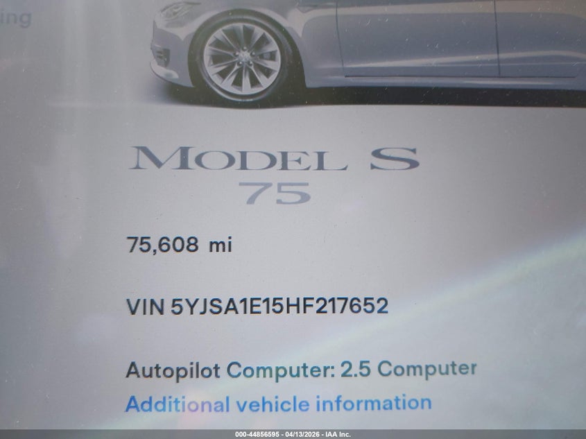 2017 Tesla Model S 60/75 VIN: 5YJSA1E15HF217652 Lot: 44856595