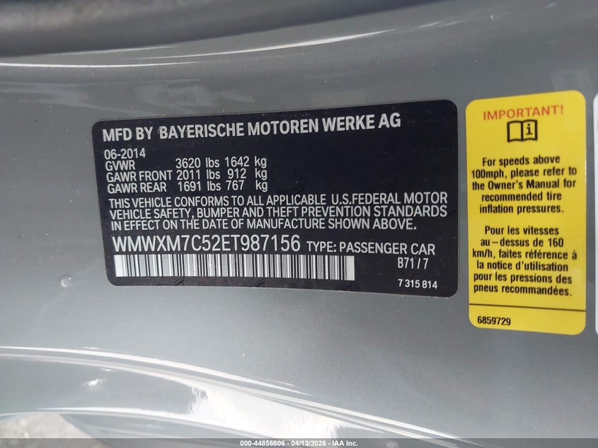 2014 Mini Hardtop Cooper S VIN: WMWXM7C52ET987156 Lot: 44856606