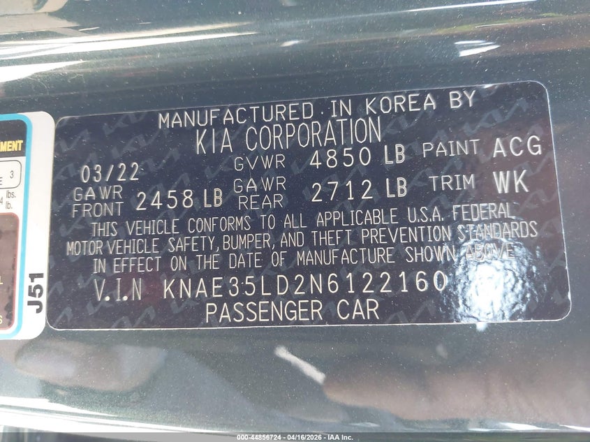 2022 Kia Stinger Gt-Line VIN: KNAE35LD2N6122160 Lot: 44856724