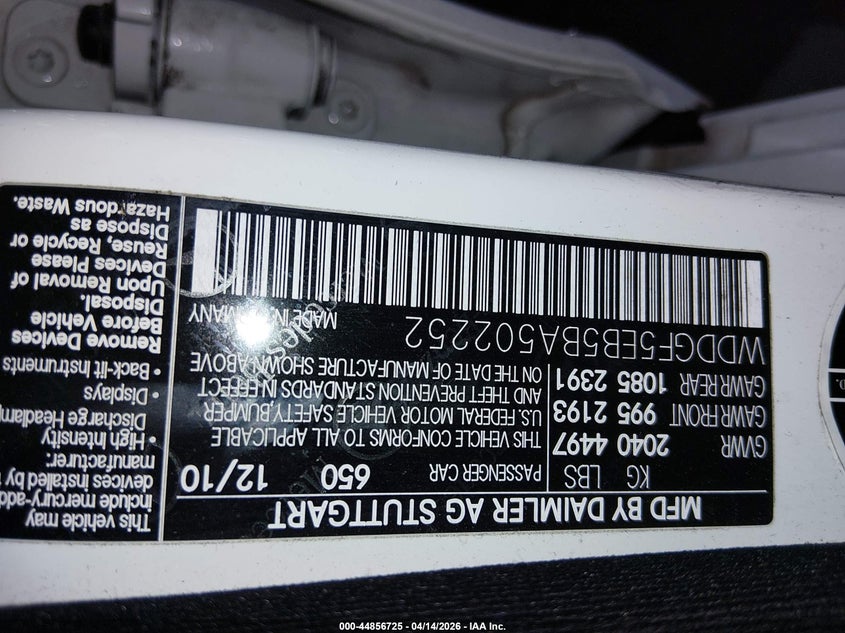 2011 Mercedes-Benz C 300 Sport VIN: WDDGF5EB5BA502252 Lot: 44856725