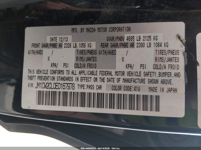 2014 Mazda Mazda5 Touring VIN: JM1CW2CL0E0167978 Lot: 44856828