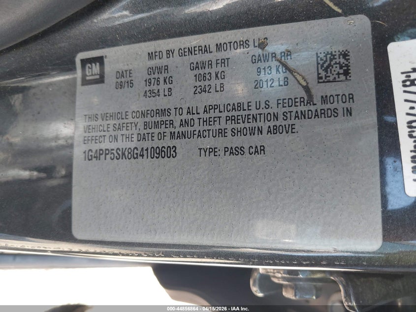 2016 Buick Verano VIN: 1G4PP5SK8G4109603 Lot: 44856864