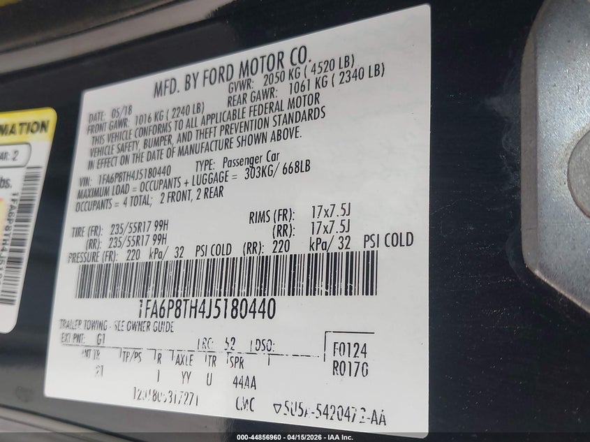 2018 Ford Mustang Ecoboost VIN: 1FA6P8TH4J5180440 Lot: 44856960