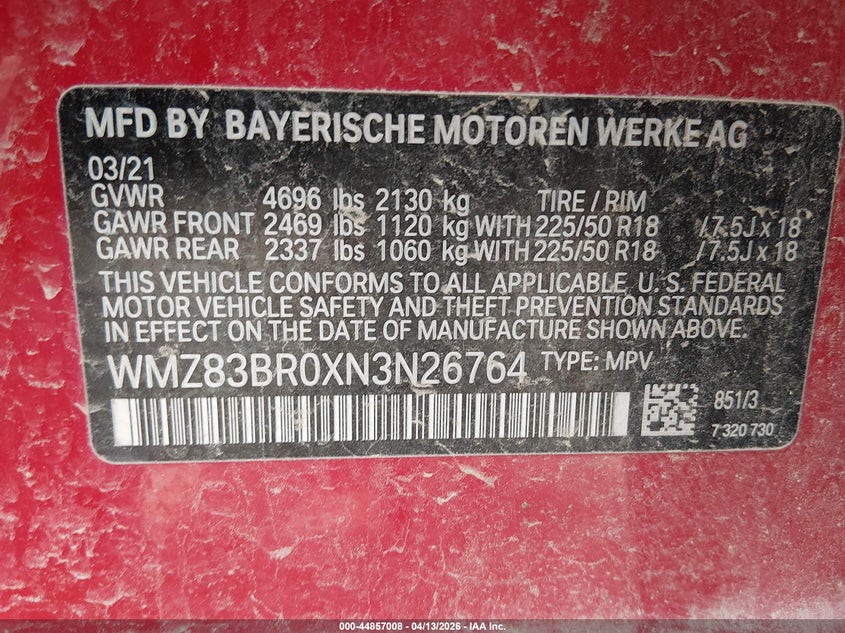 2022 Mini Countryman Cooper S VIN: WMZ83BR0XN3N26764 Lot: 44857008