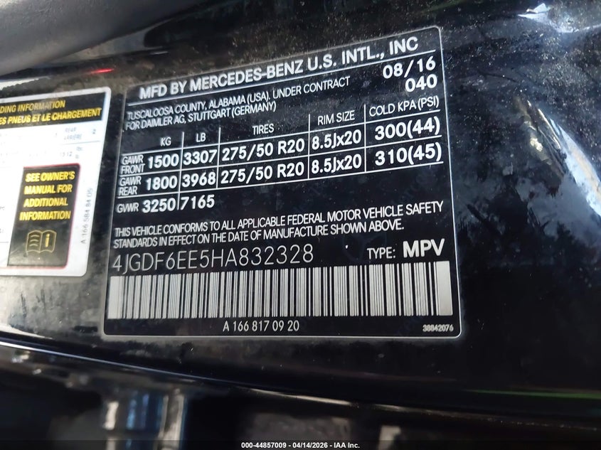 2017 Mercedes-Benz Gls 450 4Matic VIN: 4JGDF6EE5HA832328 Lot: 44857009