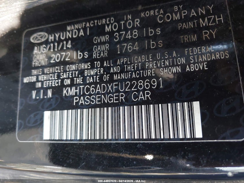 2015 Hyundai Veloster VIN: KMHTC6ADXFU228691 Lot: 44857020